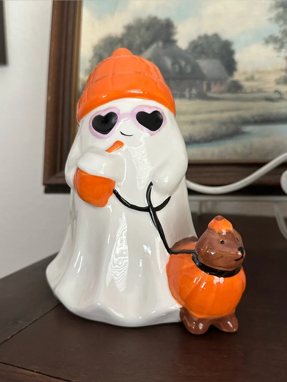 SET OF 2! Aldi Halloween Pastel Ceramic Ghost Pumpkin Dog & Witch Ghost Dog